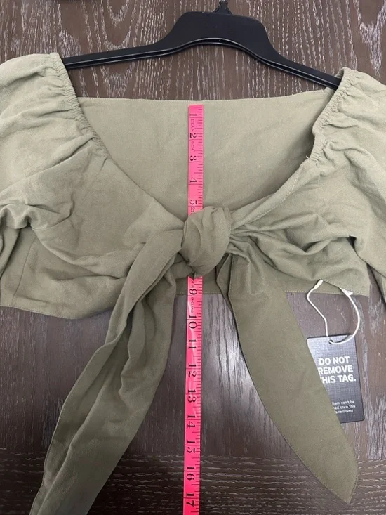 High-Waist Paperbag Shorts in Olive Green - Women's High Rise Shorts - Picture 3 of 5